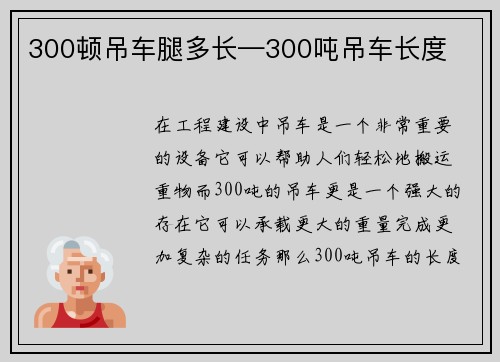 300顿吊车腿多长—300吨吊车长度