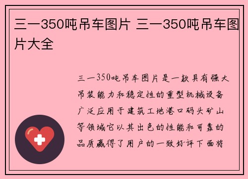三一350吨吊车图片 三一350吨吊车图片大全