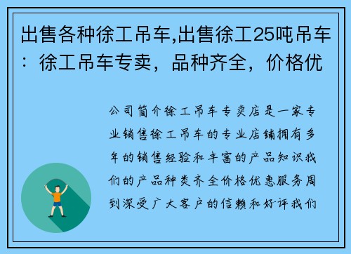 出售各种徐工吊车,出售徐工25吨吊车：徐工吊车专卖，品种齐全，价格优惠