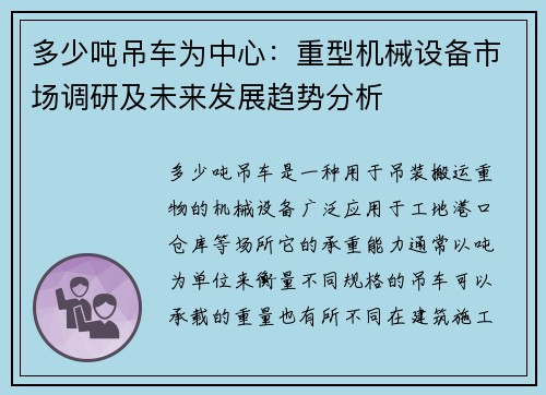 多少吨吊车为中心：重型机械设备市场调研及未来发展趋势分析
