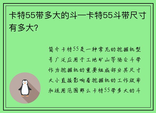 卡特55带多大的斗—卡特55斗带尺寸有多大？